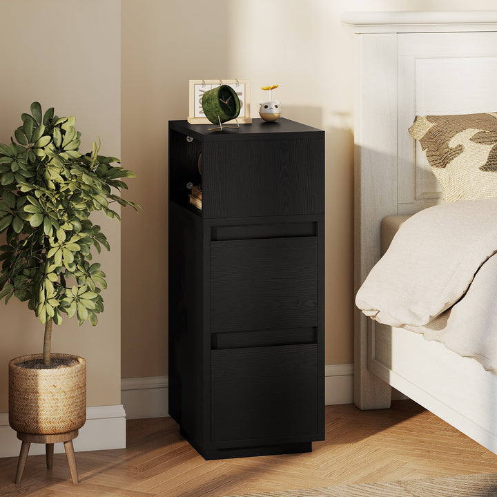 Slim Bedside Table, Narrow Bedside Cabinet with Open Shelf and 2 Drawers for Bedroom, Living Room
