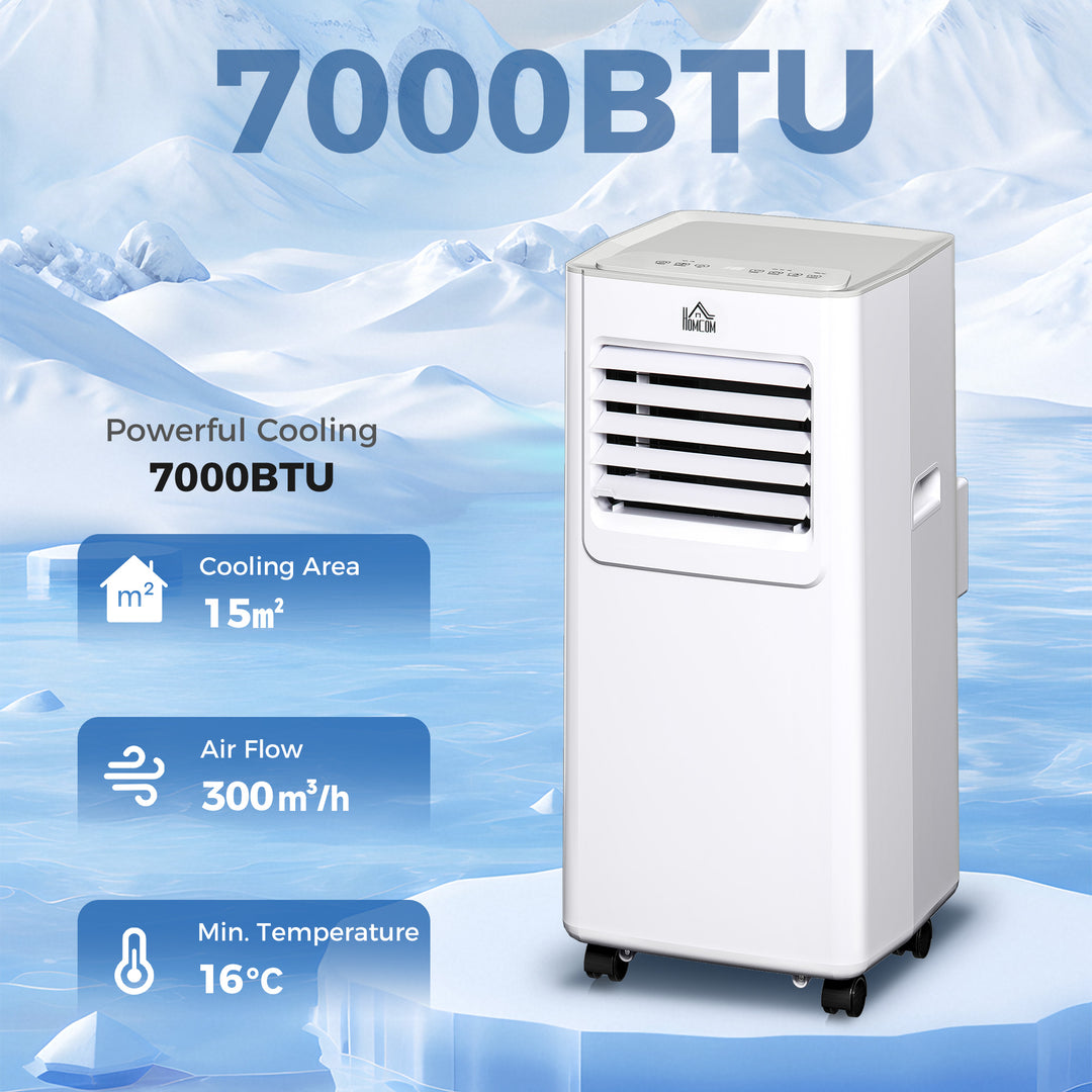 MCL 7000 BTU Air Conditioning Unit, 3-in-1 Portable Air Conditioner, Dehumidifier, Cooling Fan with 2 Speeds, 24H Timer, Remote Control, LED Display, Window Venting Kit, 15m²