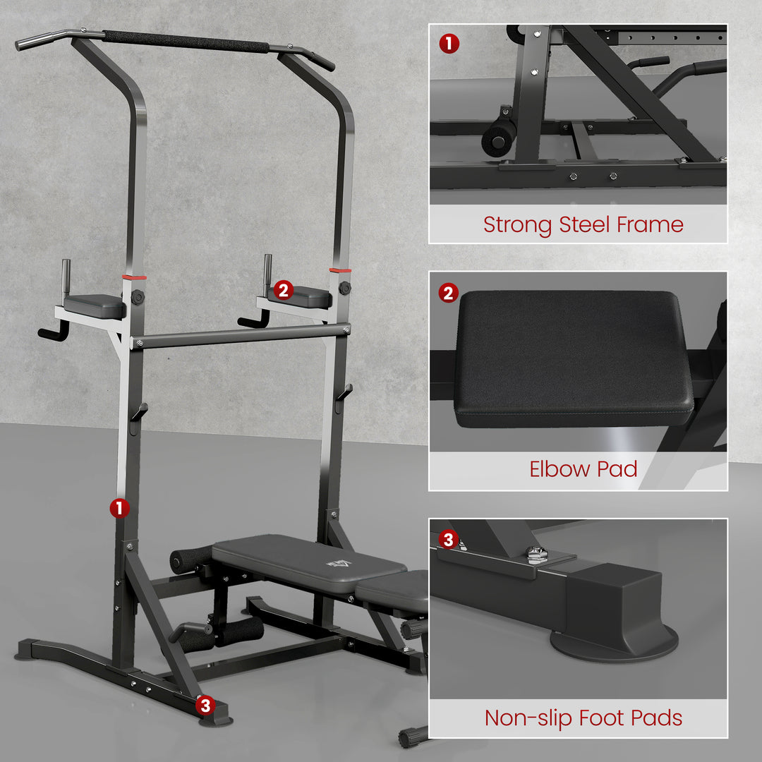 MCL Pull Up Station with Adjustable Weight Bench, Dip Station and Barbell Rack, Multi-Function Power Tower Free Standing Pull Up Bar for Home Gym