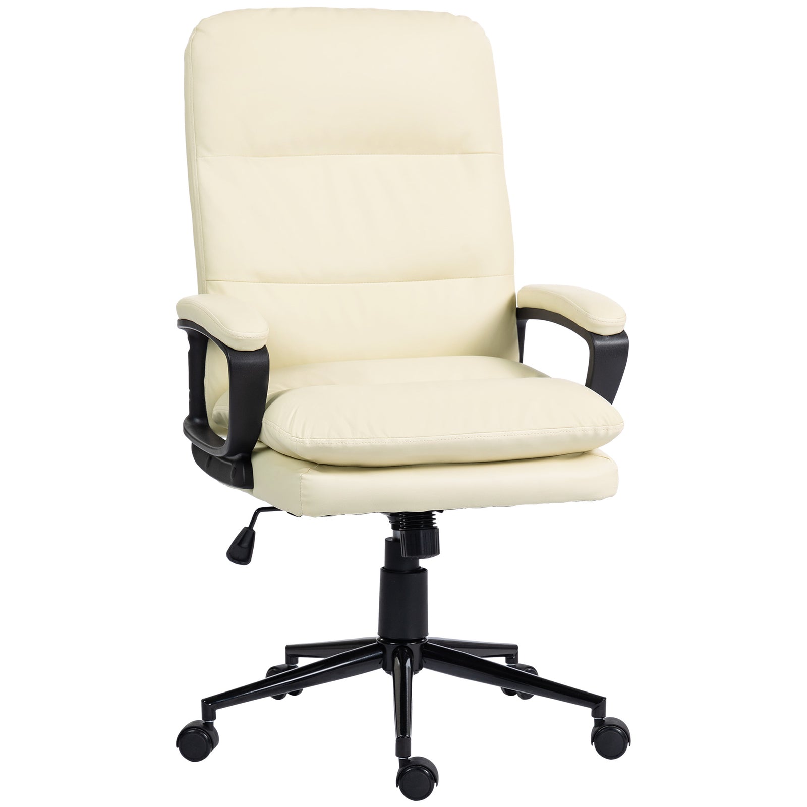 Office Chair, PU Leather Computer Desk Chair Office Chair with Adjustable Height and Swivel Rolling Wheels for Work Study, Cream White