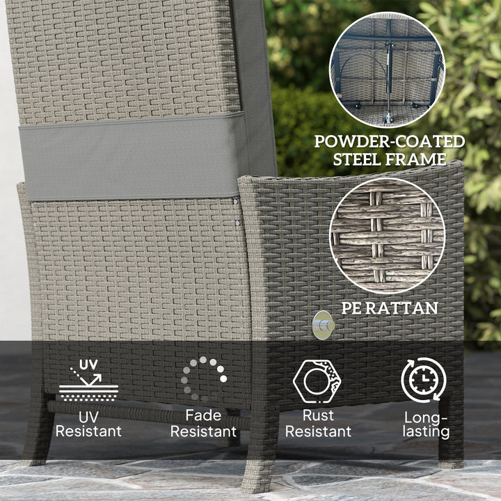 5 Piece Rattan Garden Furniture Set, Wicker Patio Sofa Set with 2 Armchairs, 2 Footstools, Glass Top Coffee Table with Shelf, Outdoor Furniture with Adjustable Backrests, Cushions, Dark Grey