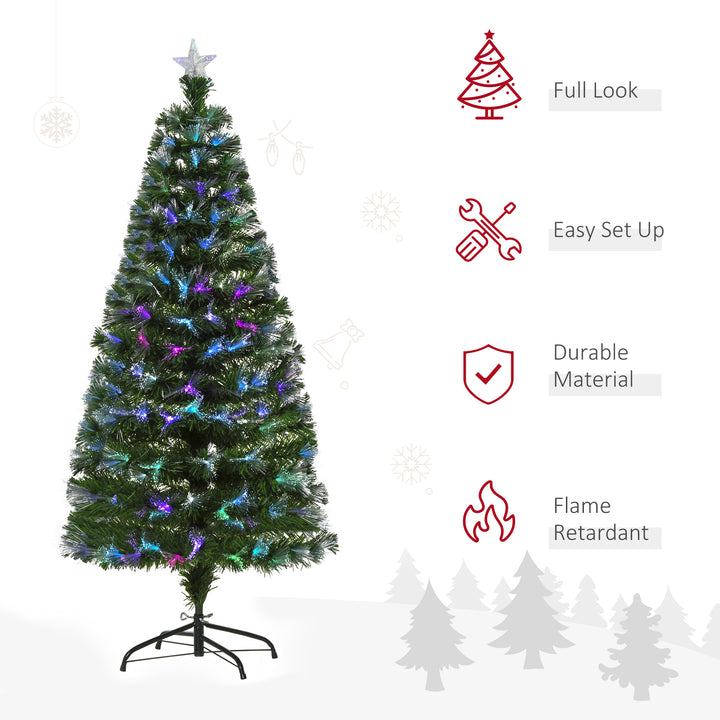 MCL 5FT Multicoloured Artificial Christmas Tree w/ Fibre Optic Lights Pre-Lit Modes Metal Stand Star Holder Home Seasonal Decoration