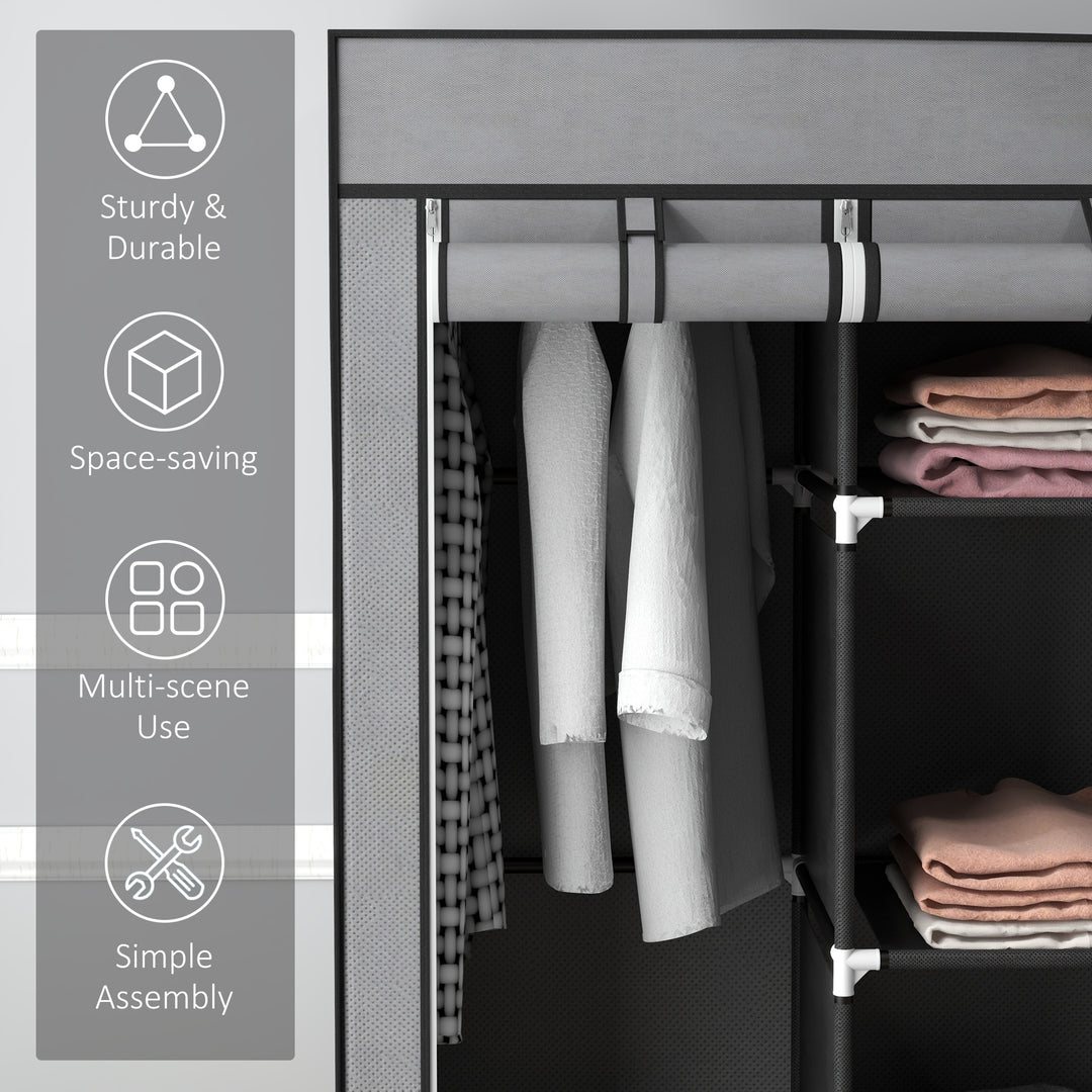 Fabric Wardrobe for Bedroom, Portable Wardrobe with 5 Shelves, 2 Hanging Rails and 3 Fabric Drawers, Foldable Closet, 125 x 43 x 162.5cm, Dark Grey