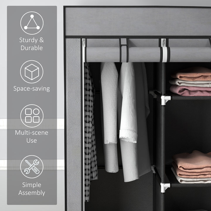 Fabric Wardrobe for Bedroom, Portable Wardrobe with 5 Shelves, 2 Hanging Rails and 3 Fabric Drawers, Foldable Closet, 125 x 43 x 162.5cm, Dark Grey
