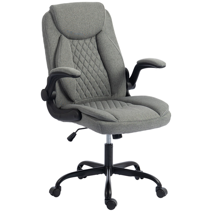 Linen-Look Computer Desk Chair, Executive Office Chair with Flip-Up Ar