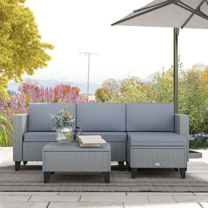 Outsunny 5-Piece Rattan Patio Furniture Set with Corner Sofa, Footstools, Coffee Table, for Poolside, Grey