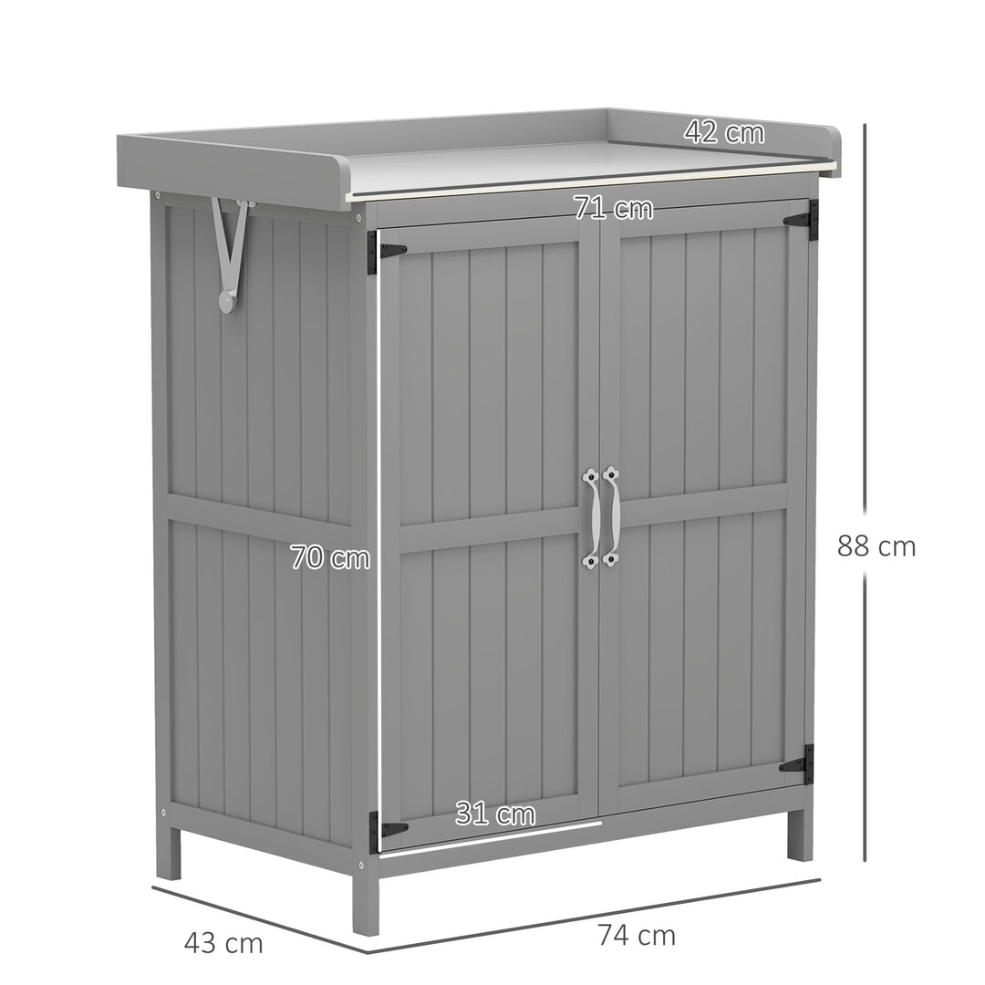 Wooden Garden Shed, Garden Tool Storage Shed with Hinged Roof and Shelf, Outdoor Storage Cabinet with Double Doors, Grey