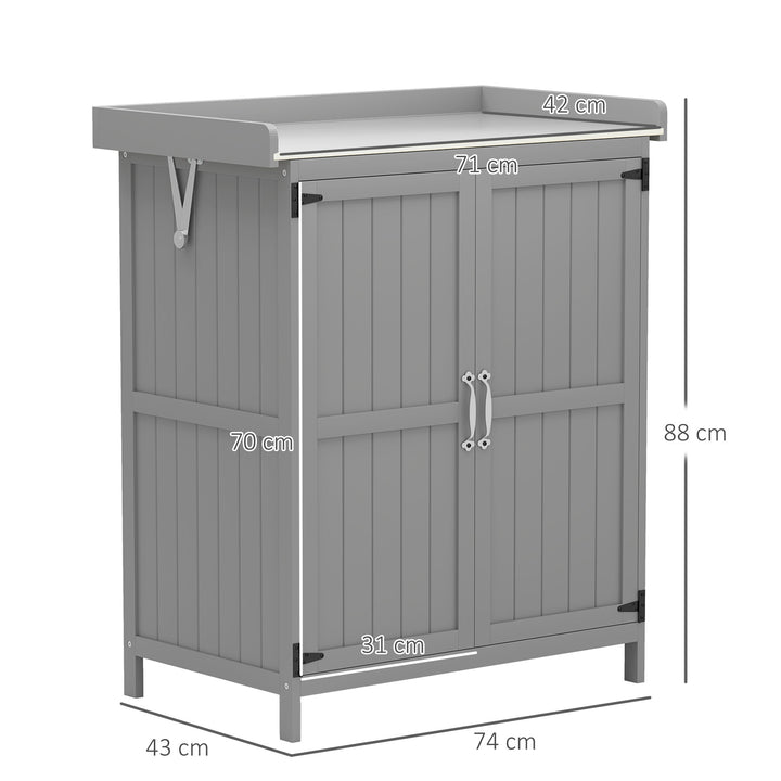 Wooden Garden Shed, Garden Tool Storage Shed with Hinged Roof and Shelf, Outdoor Storage Cabinet with Double Doors, Grey