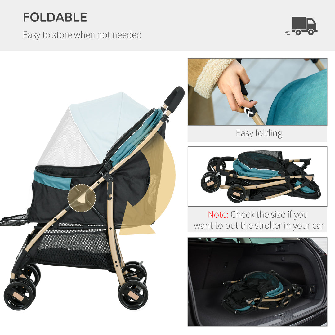 Pet Stroller for Small and Miniature Dogs, with Rain Cover - Dark Green