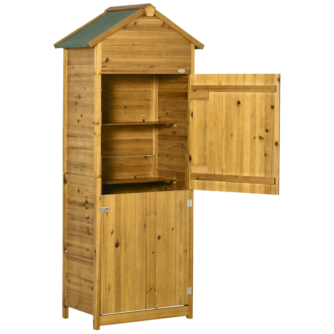 MCL Wooden Garden Storage Shed Utility Gardener Cabinet w/ 3 Shelves and 2 Door, 191.5cm x 79cm x 49cm, Natural wood effect