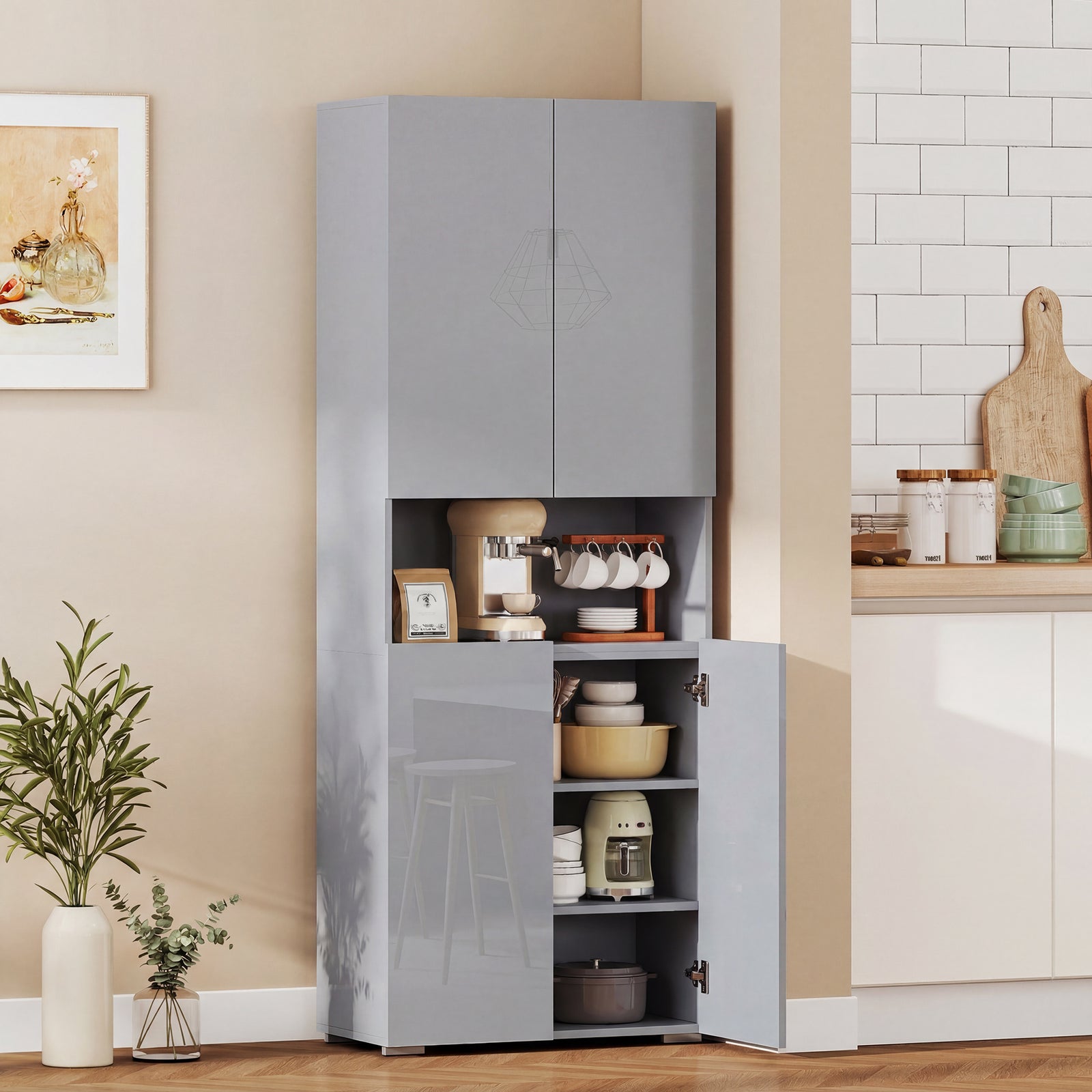 180 cm Tall Kitchen Cupboard, Pantry Storage Cabinet with Soft Close D