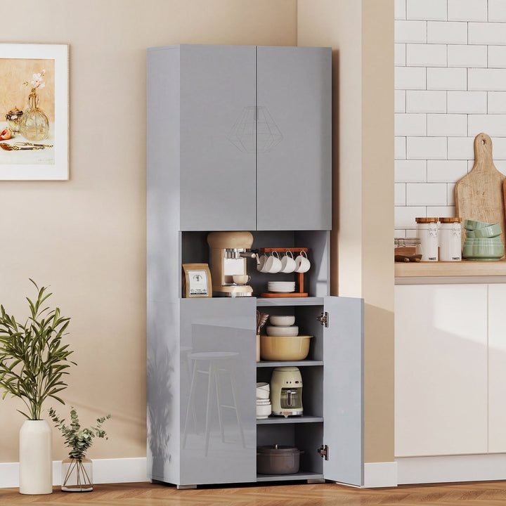 180 cm Tall Kitchen Cupboard, Pantry Storage Cabinet with Soft Close Doors and Adjustable Shelves, High Gloss