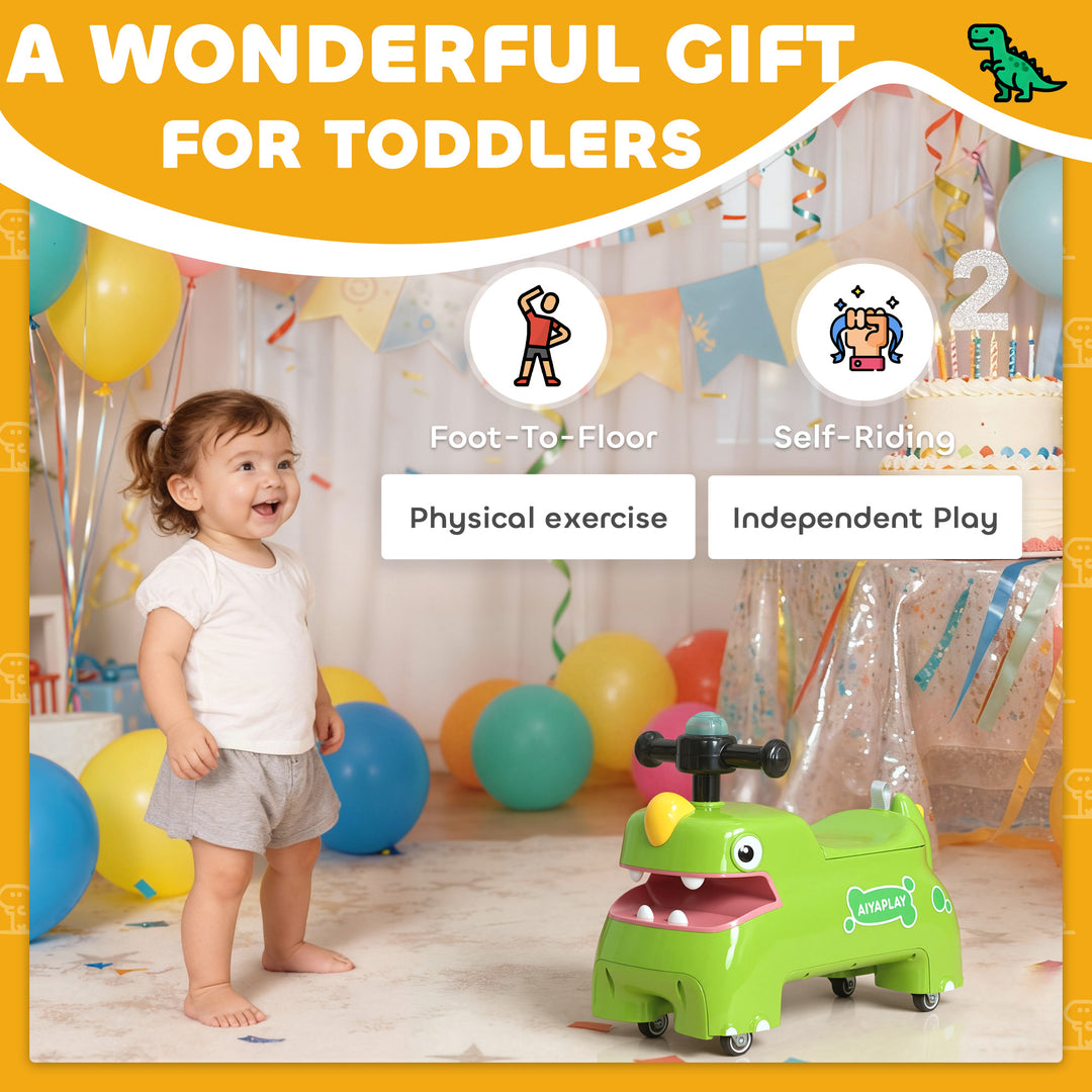 Kids Ride On Car, Dinosaur Foot to Floor Slider with Storage, Toddler Walker with Light, Sounds
