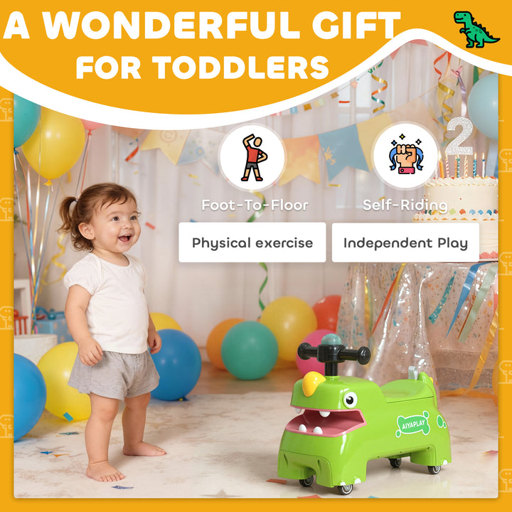 Kids Ride On Car, Dinosaur Foot to Floor Slider with Storage, Toddler Walker with Light, Sounds