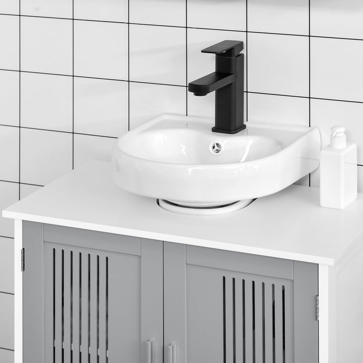 Modern Under Sink Cabinet with 2 Doors, Bathroom Vanity Unit, Pedestal Under Sink Design, Storage Cupboard with Adjustable Shelves, Grey