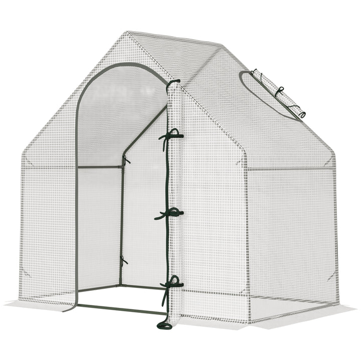 Outsunny Walk-In Greenhouse Vegetable Plant herb Garden Grow House w/ Window Roll-Up Door Steel Frame All-Year, 180x100x168cm, White | Aosom UK