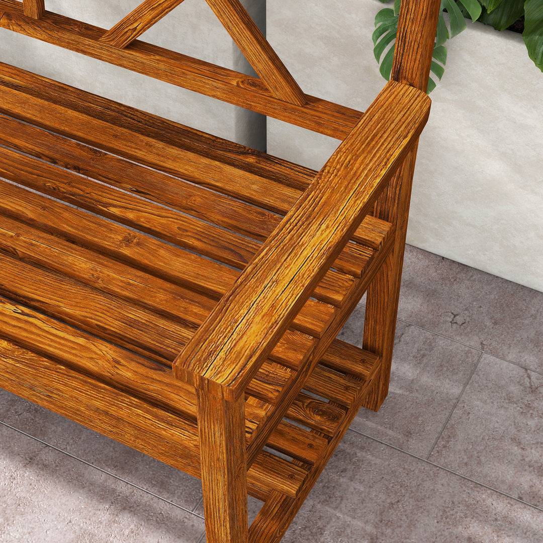 Two-Seater Fir Wood Bench, with Bottom Shelf - Natural