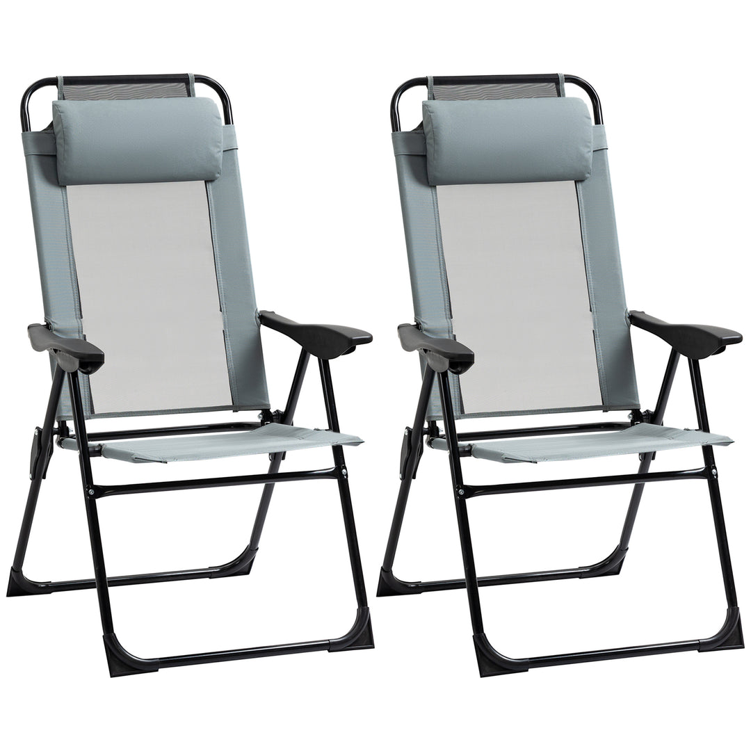 Outsunny Set of 2 Portable Folding Recliner Chair Outdoor Patio Chaise Lounge Chair with Adjustable Backrest, Grey