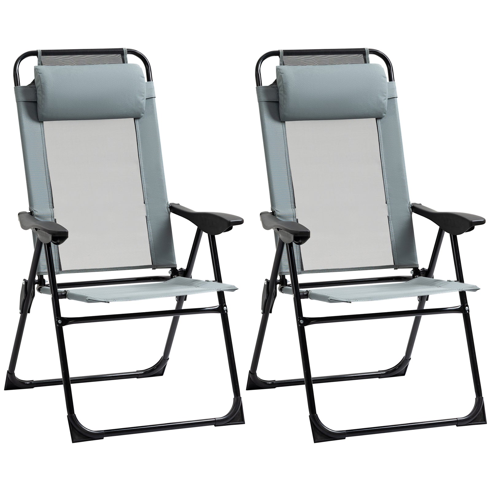 Set of 2 Portable Folding Recliner Outdoor Patio Adjustable Backrest, Grey