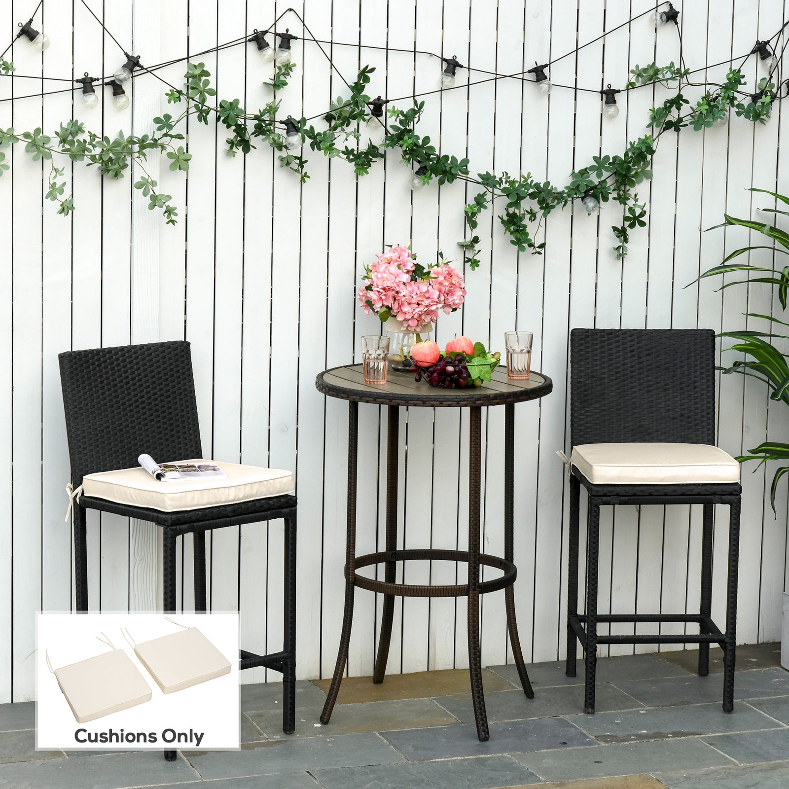 Set of 2 Garden Chair Cushions with Ties, 45 x 45 cm Replacement Cushions for Outdoor Furniture, Cream White