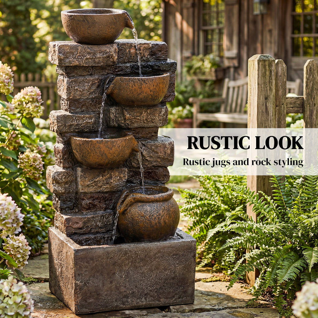 28" 5-Tier Outdoor Fountain, Cascading Waterfall Feature with LED Ligh