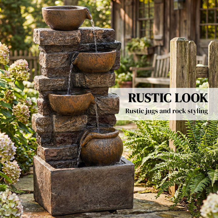 28" 5-Tier Outdoor Fountain, Cascading Waterfall Feature with LED Ligh
