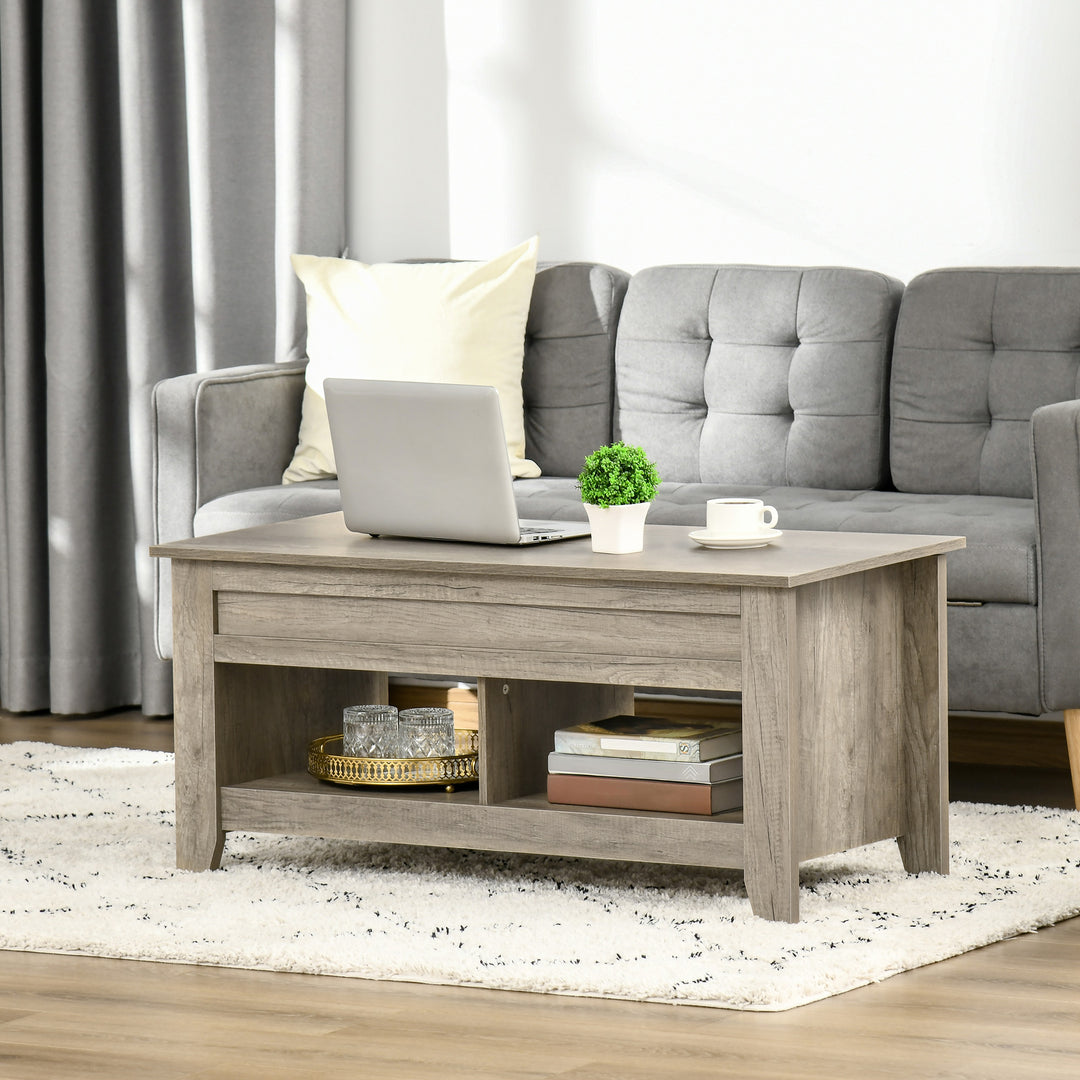 MCL Lift Top Coffee Table w/ Hidden Storage Compartment Open Shelves Lift Tabletop Pop Up Centre Table for Living Room Oak Effect