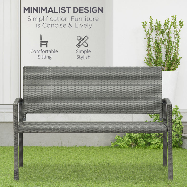 2 Seater Poly Rattan Garden Bench, All Weather Wicker Garden Loveseat, Outdoor Seating Bench with 240 Load Capacity, Backrest and Armrests for Patio, Terrace, Balcony, Grey