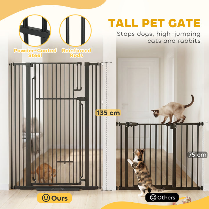 135cm Extra Tall Dog Gate with Cat Door, Fits Openings 81-108 cm Press