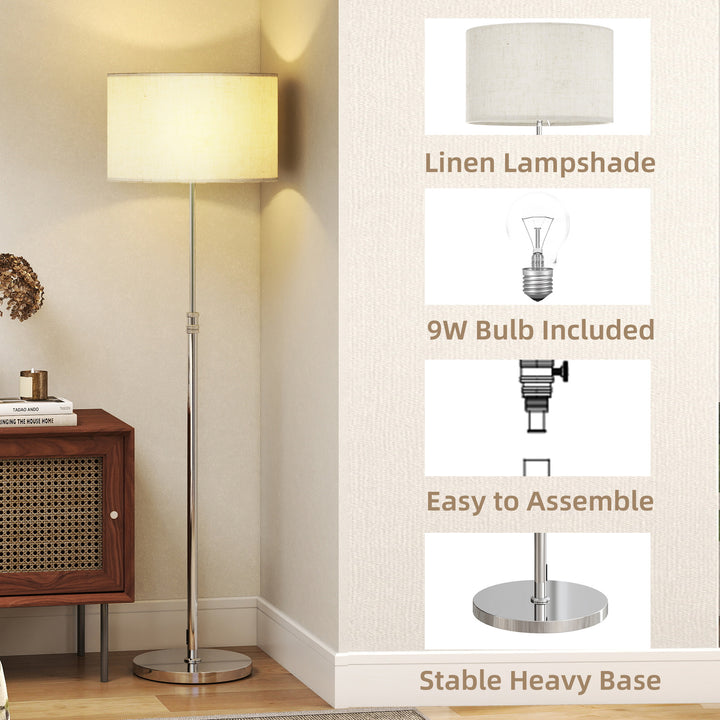 Floor Lamp with Remote, Height Adjustable Standing Lamp with Linen Sha