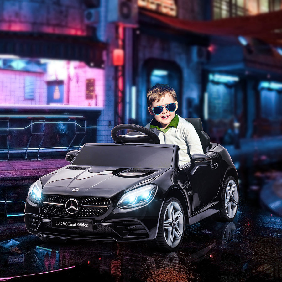 Benz SLC 300 Licensed 12V Kids Electric Ride On, with Music, Remote Control, LED Headlights, Horn, Black