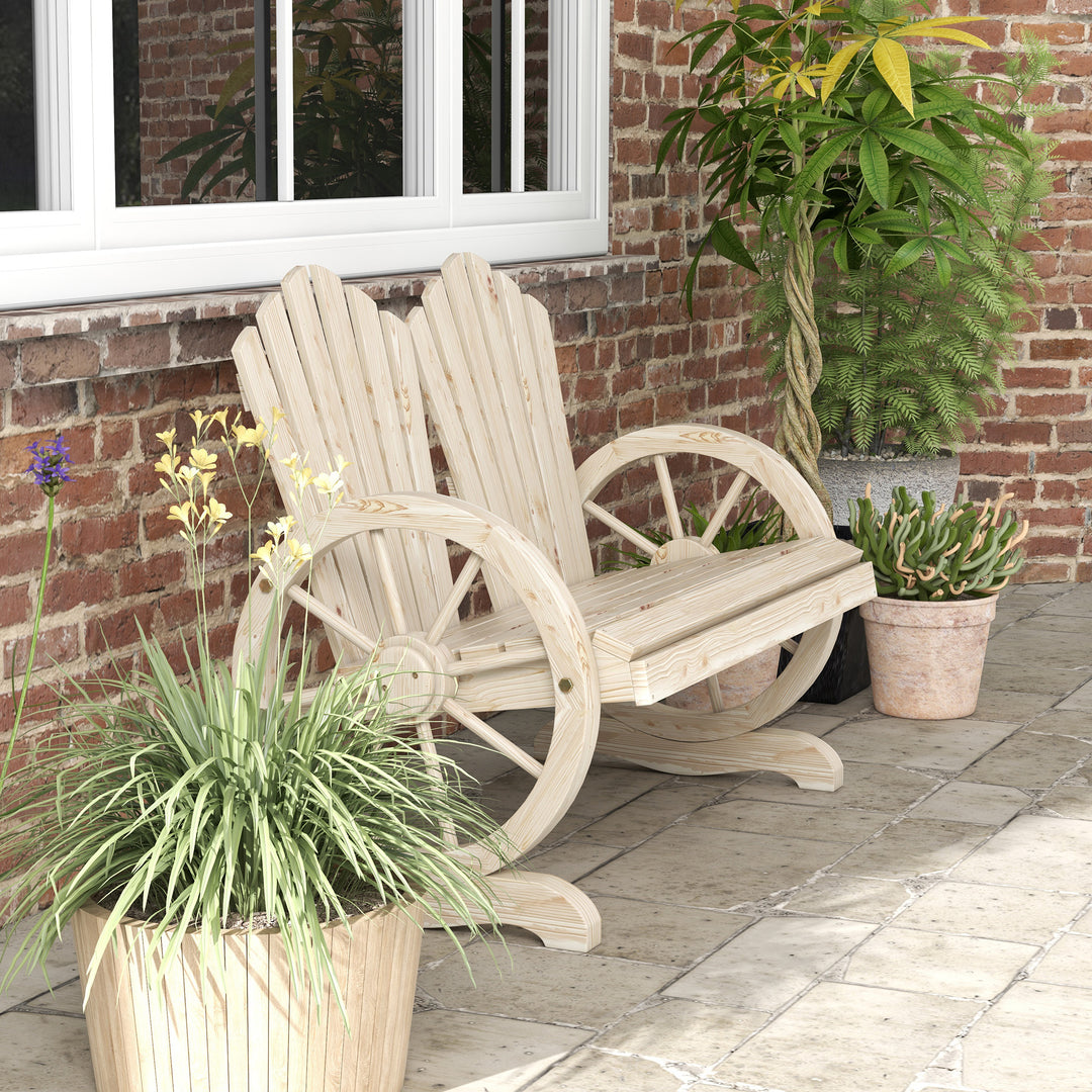 Fir Wood Love Seats with Wheel-Shaped Armrests, Large Load-Bearing Cha