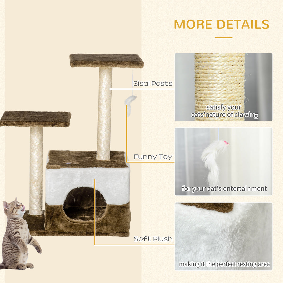 PawHut Cat Scratching Post Cat Tree with Condo Perch Interactive Mouse Toy, 45 x 33 x 70 cm, Brown | Aosom UK