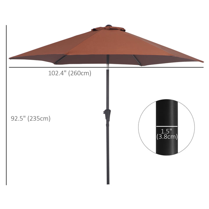2.6M Garden Parasol Umbrella with Tilt and Crank, Outdoor Sun Parasol Sunshade Shelter with Aluminium Frame, Coffee