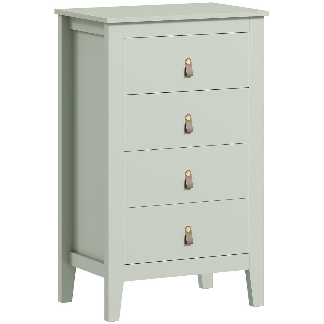 Bedroom Chest of Drawers, Modern 4 Drawer Dresser Cabinet with PU Leather Handles and Metal Runners for Living Room, Hallway, Entryway, Green