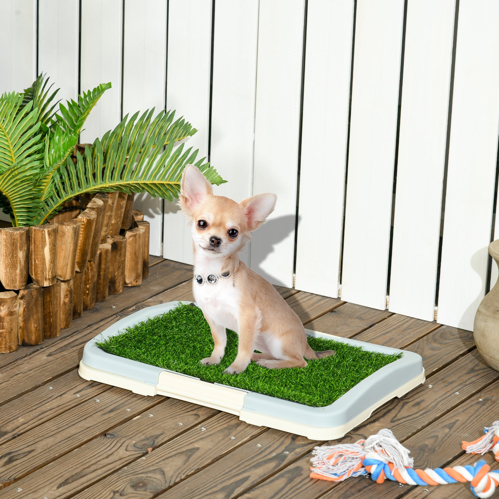 Puppy Training Pad, Indoor Portable Puppy Pad, with Artificial Grass, Grid, Panel, Tray, 46.5 x 34cm