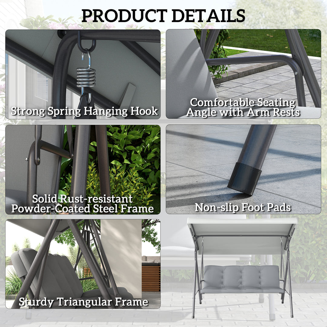 Three-Seater Garden Swing Seat - Light Grey