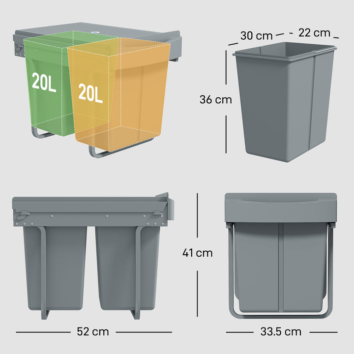 Pull Out Bin, Kitchen Under Sink Bin with 2 Removable Compartments, Sm