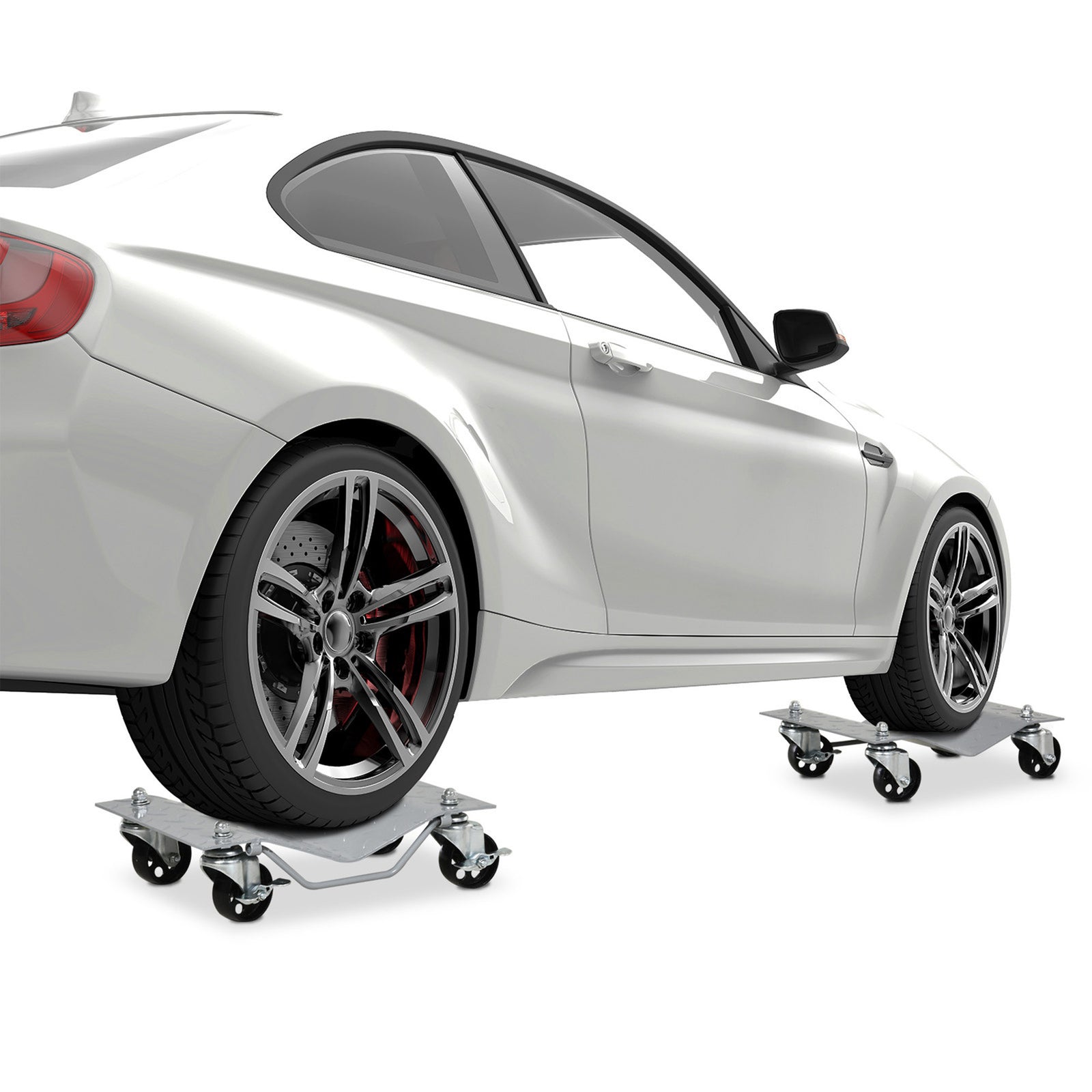 Two-Piece Car Wheel Dolly with Swivel Casters, Non-Slip Metal Plates, 680kg Capacity, Grey