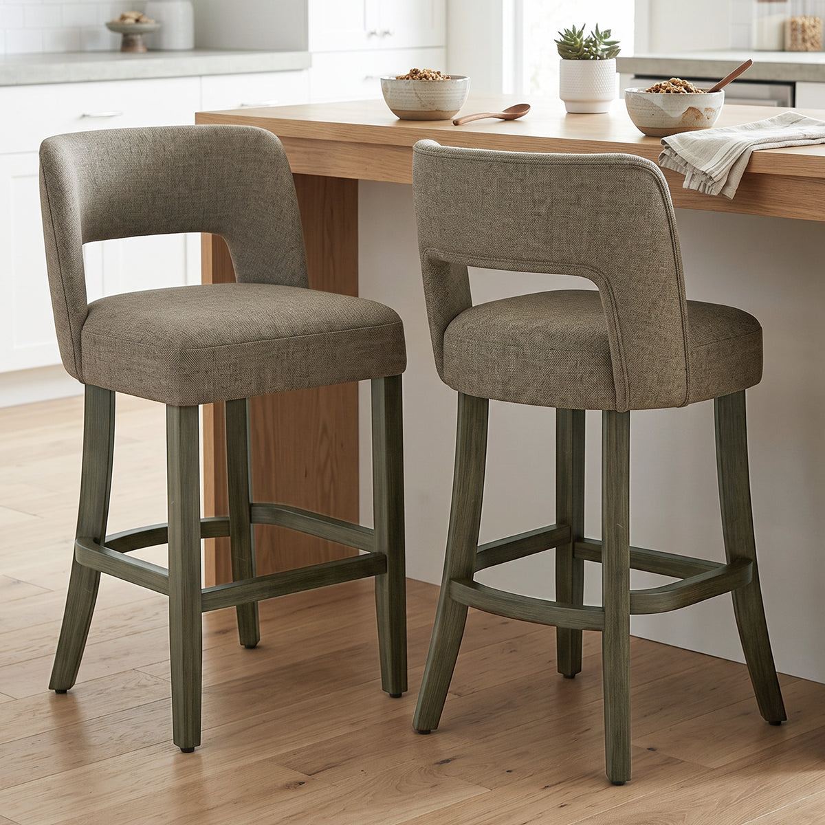 Bar Stools Set of 2, Counter Height Bar Stools with Curved Backrest - view 2