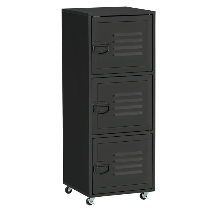 HOMCOM Rolling Storage Cabinet 3-Tier Mobile File Cabinet with Wheels & Metal Doors for Home Office, Living Room, Black | Aosom UK