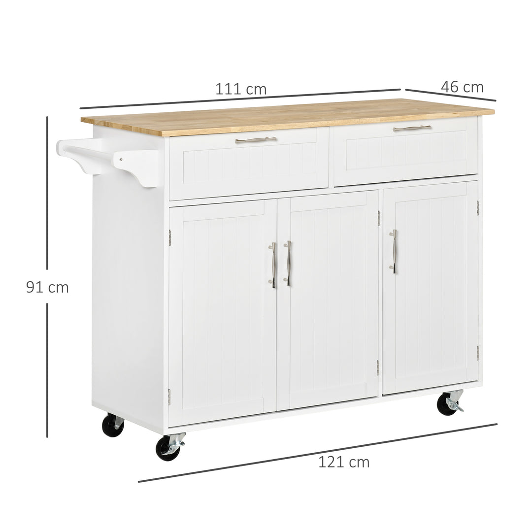 MCL Kitchen Island Utility Cart, with 2 Storage Drawers & Cabinets for Dining Room, White