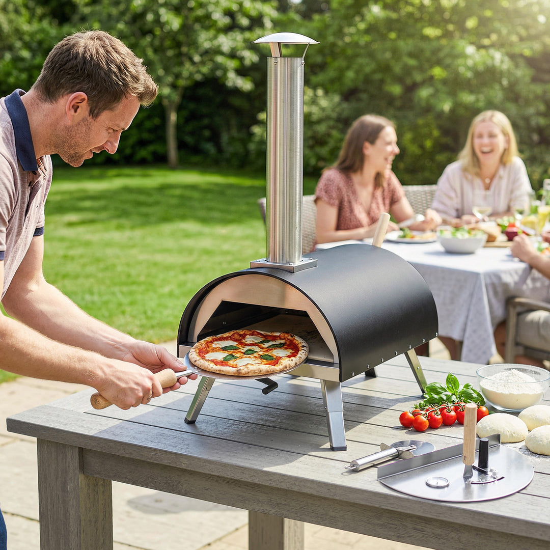 Outdoor Pizza Oven Foldable Legs Pellet Wood Fired Pizza Maker w/ 12" 