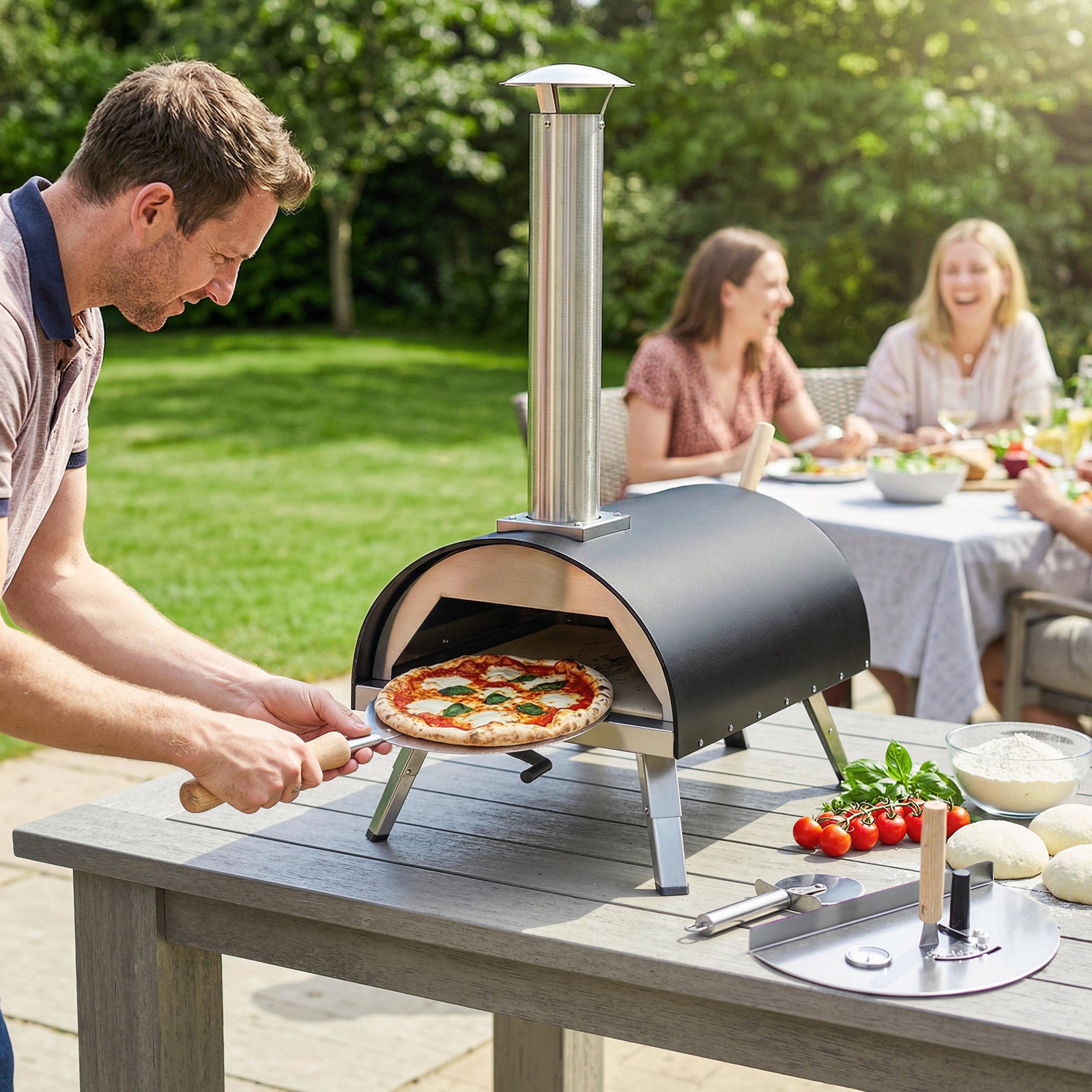 Outdoor Pizza Oven Foldable Legs Pellet Wood Fired Pizza Maker w/ 12" 
