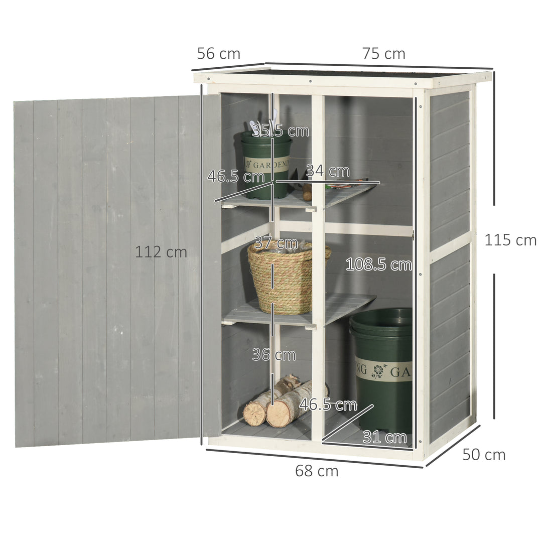 Wooden Small Shed, Garden Storage Shed with Shelves and Bolt Latch, 75L x 56W x115H cm, Grey