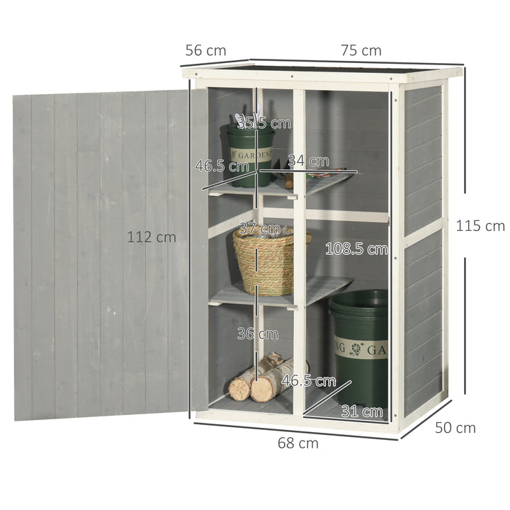 Wooden Small Shed, Garden Storage Shed with Shelves and Bolt Latch, 75L x 56W x115H cm, Grey