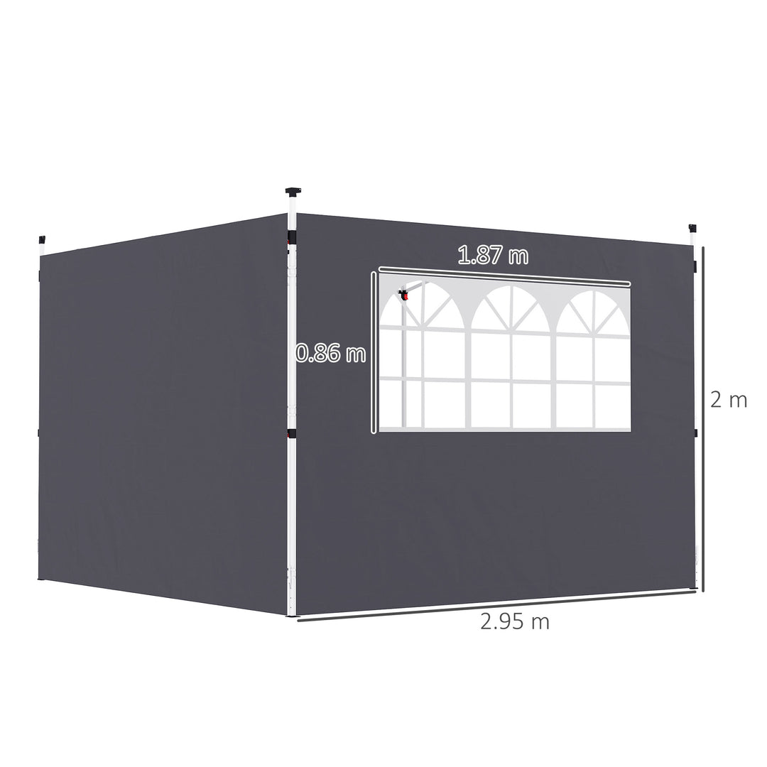 3 Meters Gazebo Replaceable Exchangeable Side Panel Wall Panels Walls With Window, Dark Grey
