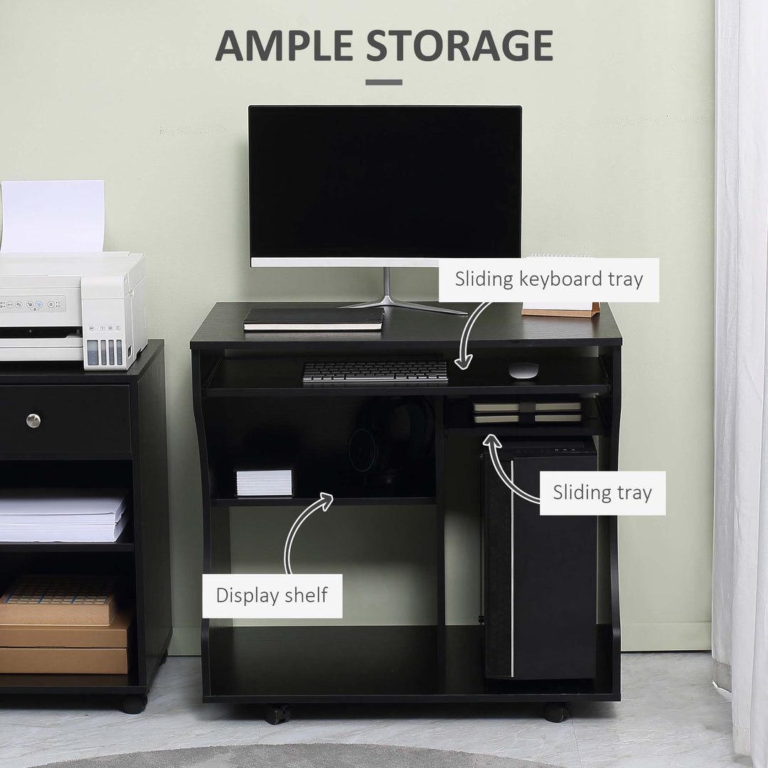Multi-Storage Compact Work Desk, with Wheels - Black