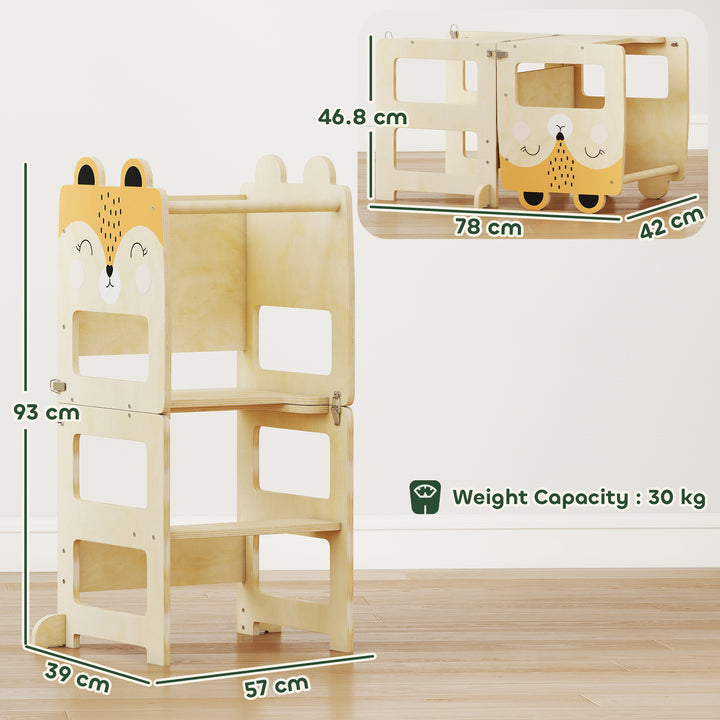 Toddler Step Stool, Standing Tower with Chalkboard, 3-in-1 Fox-Shaped - view 3