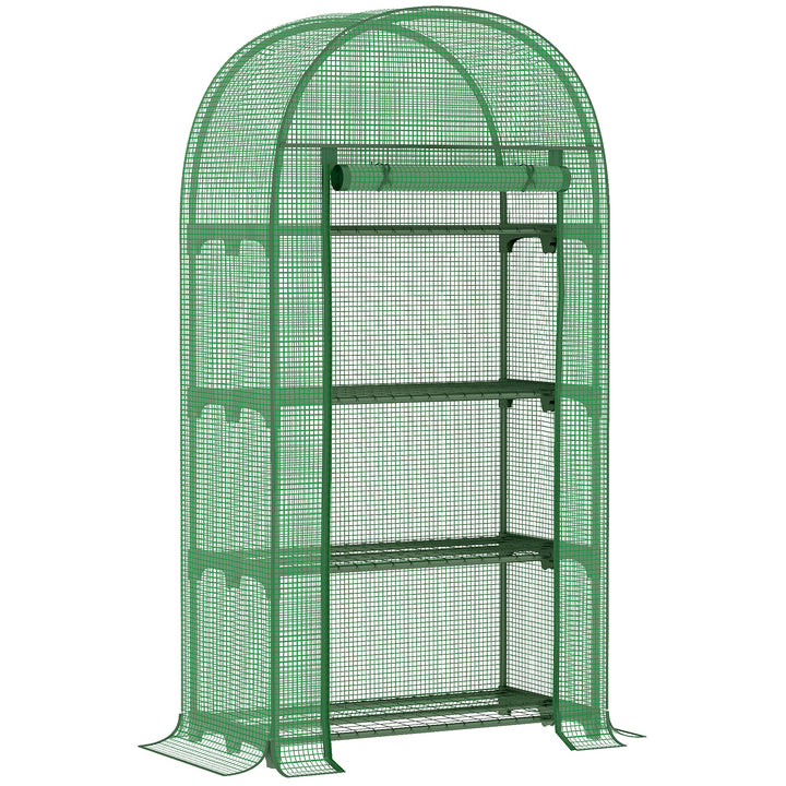 4 Tier Mini Greenhouse for Outdoor, Roll-Up Zipped Door, Green